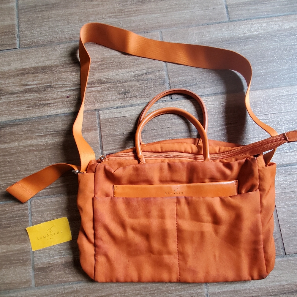 Vintage Lamarthe Paris Orange Satchel Shoulder Bag. Made in Italy.